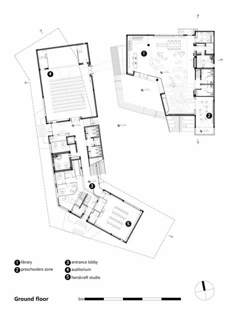 Gallery of Rehovot Community Center / Kimmel Eshkolot Architects - 24 Community Center Plan Architecture, Visitor Center Floor Plan, L Shaped Architecture, Community Centre Floor Plan, Community Centre Plan, Community Center Plan, L Shaped Building, Community Center Design, Gallery Floor Plan