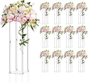 Geetery 12 Pieces Tall Acrylic Vase Wedding Centerpieces Clear Flower Stand Column Geometric Floral Vase Elegant Display Holder for Birthday Party Wedding Table Decorations (20 Inch) Grand Vase Transparent, Geometric Centerpiece, Birthday Party Table Decorations, Vase Transparent, Acrylic Vase, Clear Vases, Birthday Party Tables, Flower Stand, Flower Centerpieces Wedding