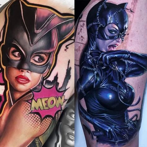 Full Body Cat Tattoo, Cat Woman Tattoo, Catwoman Tattoo, Realism Tattoos, Tattoos Inspo, Tattoo Design Tattoo, Batman Tattoo, Woman Tattoo, Magic Tattoo