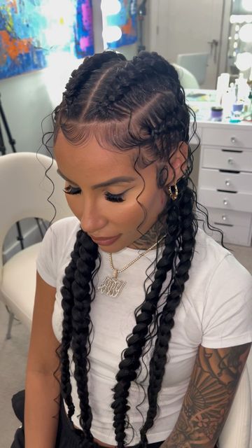 Feed In Braids Hairstyles, Goddess Braids Hairstyles, Braided Cornrow Hairstyles, Braids Hairstyles Pictures, Quick Braided Hairstyles, Protective Hairstyles Braids, Pretty Braided Hairstyles, Hairdos For Curly Hair, Braids With Curls