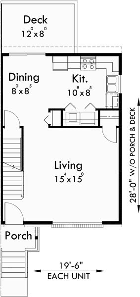 Main Floor Plan for D-520 Duplex plans with basement, 3 bedroom duplex house plans, small duplex house plans, affordable duplex plans, d-520 3 Bedroom Duplex House Plans, Small Duplex House Plans, Duplex Plans, Basement Plans, Duplex House Plans, Duplex House, Beautiful House Plans, Planning Printables, Decks And Porches