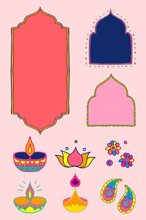 Diwali Elements Illustration, Happy Diwali Printable, Diwali Printables, Register Decoration Ideas, Diwali Graphics, Register Decoration, Diwali Clipart, Diwali Vector, Diwali Greeting