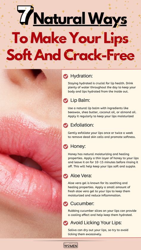 7 Natural Ways To Make Your Lips Soft And Crack Free, lip care Lips Peeling, Natural Pink Lips, Warts Remedy, Lip Care Tips, Natural Remedies For Migraines, Lip Care Routine, Lip Wrinkles, Dry Skin Remedies, Cracked Lips