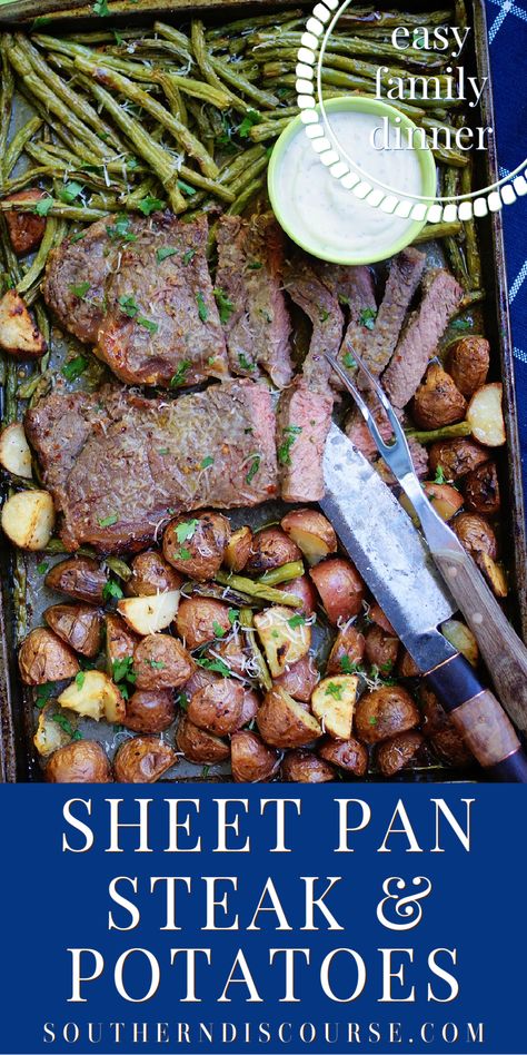 If steak dinners are your favorite, you’re going to love this easy and convenient Sheet Pan Steak & Potatoes recipe with green beans. It’s a simple all-in-one meal that’s literally packed with flavor and leaves just one pan to clean up! Steak Potatoes Green Beans Sheet Pan, Sheet Pan Dinner Potatoes, Steak Potatoes And Green Beans, Steak And Potato Sheet Pan Dinner, Steak Recipes Sheet Pan, Steak And Asparagus Sheet Pan Dinner, Flank Steak Sheet Pan Dinner, Flank Steak Recipes Oven Sheet Pan, Sheet Pan Meals Steak