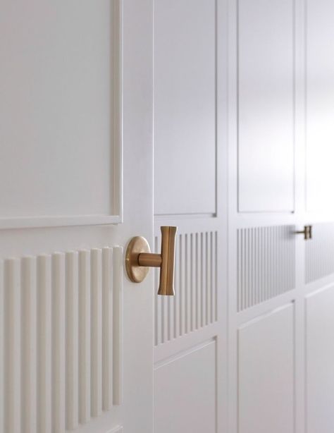 Reeded Wardrobes, Fluted Wardrobe Doors, Neoclassical Interior, Wardrobe Room, Door Design Modern, Built In Furniture, Door Design Interior, Cabinetry Design, Wardrobe Doors