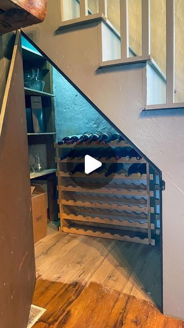 Under Stairs Alcohol Storage, Under Stair Wine Cellar, Wine Rack Under Stairs, Wine Closet Under Stairs, Closet Wine Cellar Ideas, Wine Closet Ideas Small Spaces, Wine Closet Ideas, Under Stairs Wine Storage, Diy Wine Storage