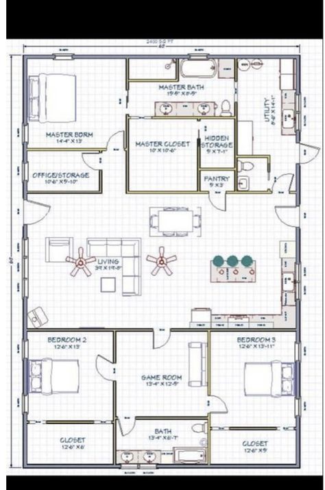 Single Story House Floor Plans, Metal Building House Plans, Metal House Plans, Barn Homes Floor Plans, Barn Loft, 3d Floor Plans, Barn House Design, Pole Barn House Plans, Cabin Floor