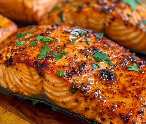 Cajun Honey Butter Salmon – Chloe foods Cajun Salmon Recipes, Cajun Honey Butter Salmon, Honey Butter Salmon, Salmon Dinners, Louisiana Cooking, Fish Meals, Cajun Salmon, Cajun Butter, Butter Salmon