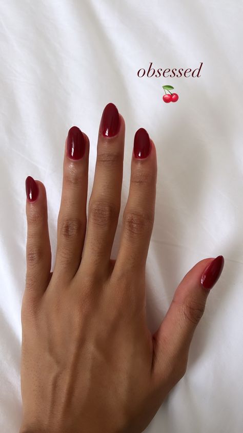 Cherry red almond nails for fall black girl Red Fall Almond Nails, Cherry Red Nails Acrylic Almond, Cranberry Red Nails Acrylic, Red Nails Acrylic Almond Short, Emma Chamberlain Nails Red, Fall Red Nails Almond, Cherry Red Nails Christmas, Cranberry Almond Nails, Different Red Nails Shades