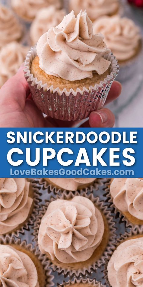 Gluten Free Snickerdoodle Cupcakes, Doctored Cake Mix Recipes, Snickerdoodle Cupcakes, Snickerdoodle Cake, Love Bakes Good Cakes, Cake Mix Doctor, Cupcake Recipes From Scratch, Good Cakes, Cake Mix Cupcakes