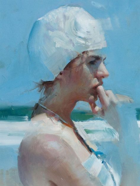 Portrait Painting Ideas, Gallery Painting, Aqua Art, Abstract Woman, Painting People, Plein Air Paintings, Traditional Paintings, Portrait Ideas, Art Studies