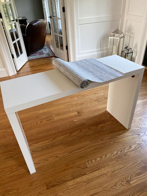 IKEA Hack – Grasscloth Covered Malm Dressing Table Malm Table Hack, Grasscloth Covered Furniture Diy, Diy Tile Entry Table, Ikea Malm Dressing Table Makeover, Diy Grasscloth Furniture, Diy Grasscloth Console Table, Ikea Malm Dressing Table Hack, Ikea Dressing Table Hack, Ikea Console Table Hack