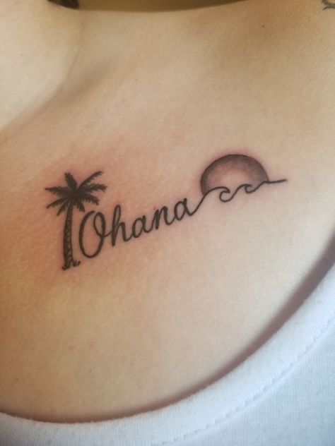 Tattoo #3 Matching Ohana Tattoo, Sister Tattoos Beach Theme, Ohana Wave Tattoo, Ohana Tattoo Ideas Families, Ohana Tattoos, Ohana Tattoo Ideas, Als Tattoo, Beachy Tattoos, Ohana Tattoo