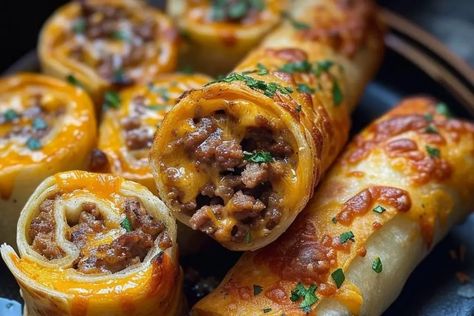 Cheesy Beefy Rolls, Cheesy Beef Roll Ups, Ground Beef Roll Ups, Beef Roll Ups, Cheese Roll Ups, Ground Beef Seasoning, Cheese Roll, Beef Roll, Flavorful Vegetables