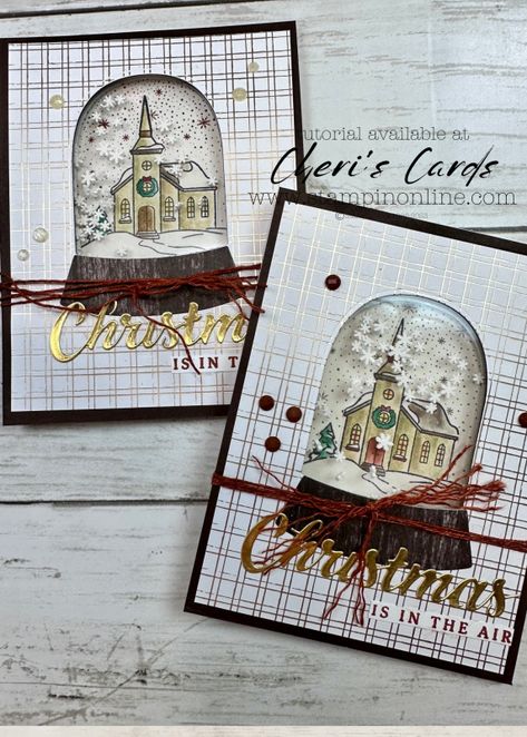 Sweet Snow globe Steeple Shaker Card! So Easy to Make Stampin Up Christmas Stampin Up Snow Globe Cards, Stampin Up Holiday Cards, Classic Cloche Stampin Up Cards, Stampin Up Snowflake Cards, Stampin Up Snowy Wonder Cards, Snowy Scenes Stampin Up Cards, Diy Holiday Cards Handmade, Winterly Treetops Stampin Up Cards, Yuletide Village Stampin Up Cards