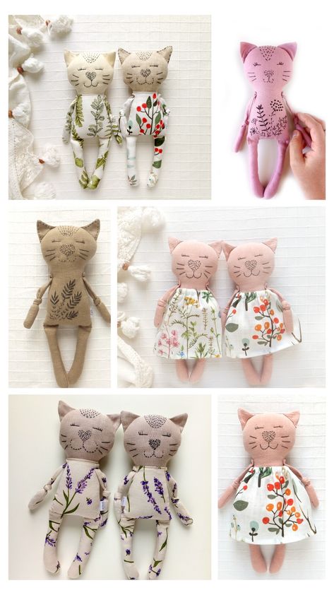 Stuffed Cat Pattern Free Sewing, Cat Doll Pattern Free, Cat Sewing Pattern Free, Animal Doll Pattern, Cat Doll Sewing Pattern, Cat Doll Pattern, Stuffed Cat, Baby Doll Clothes Patterns, S Craft