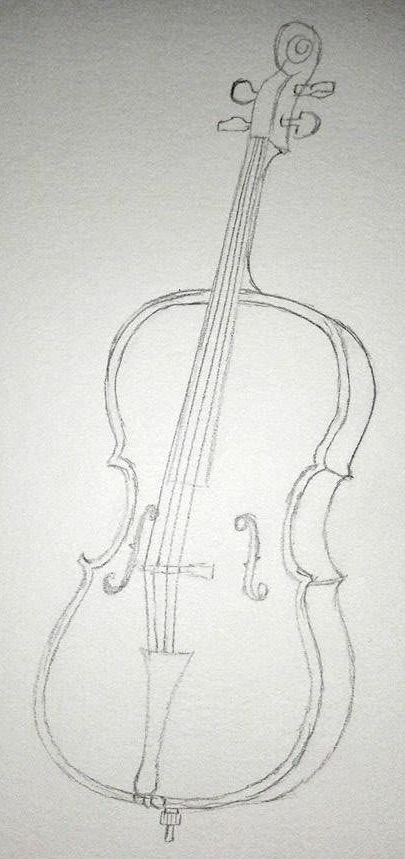 Cello Sketch Drawing, Cello Art Paintings, Wednesday Cello Drawing, Drawings Of Instruments, Orchestra Drawing Art, How To Draw A Cello Step By Step, Cello Drawing Simple, Cello Art Drawing, Cello Drawing Reference