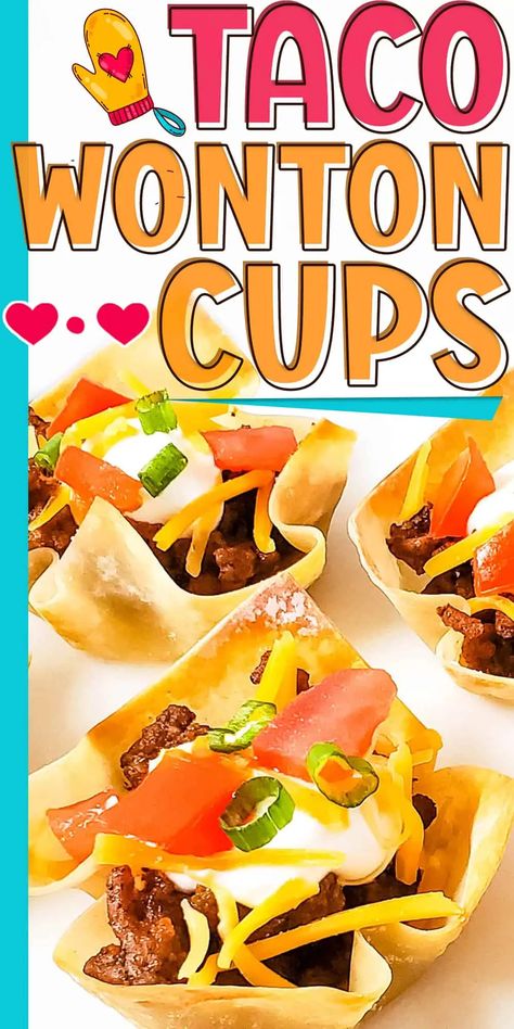 Won Ton Tacos Recipe, Taco Cups Wonton, Won Ton Tacos, Taco Wontons, Taco Wonton Cups, Taco Wonton, Wonton Wrapper Recipes Appetizers, Wonton Taco Cups, Wonton Cups Appetizers