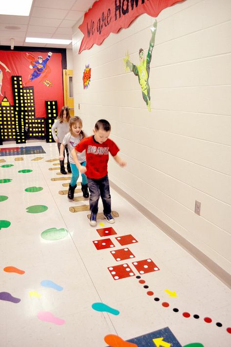 Pineville Primary Has New Sensory Hallway Pediatric Waiting Room Ideas, Sensory Hallway, Sensory Classroom, Sensory Pathways, School Floor, School Hallway, Baby Dance, Sensory Wall, Pre Primary