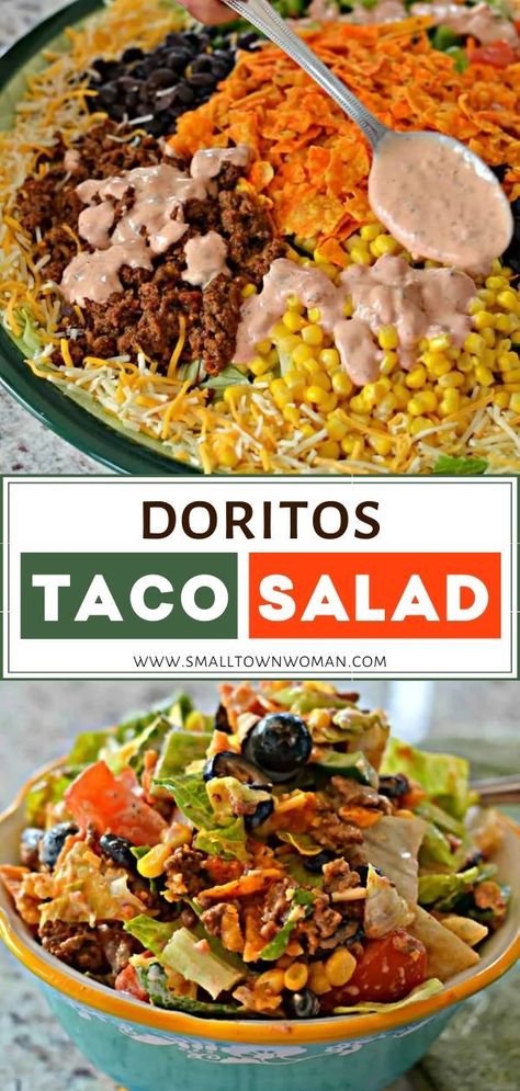 Doritos Taco Salad, Taco Salad Doritos, Doritos Taco, Seasoned Ground Beef, Salads For A Crowd, Taco Salad Recipes, Best Salad Recipes, Salad Recipes For Dinner, Spring Salad