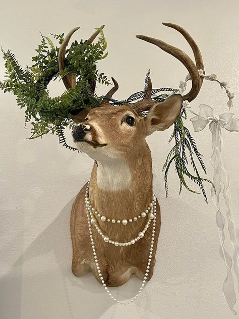 Dear Head Decor, Antler Christmas Decor, Deer Mount Decor, Moose Decor, Antler Christmas, Deer Mounts, Christmas Moose, Babe Cave, Deer Decor