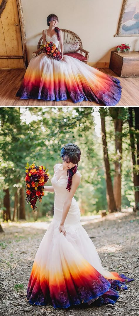 Wish I would've gotten this done to my dress!!!!! Dip Dye Wedding Dress, Dye Wedding Dress, Boda Mexicana, فستان سهرة, Wedding Dress Trends, A Wedding Dress, Dip Dye, Fancy Dresses, Wedding Things