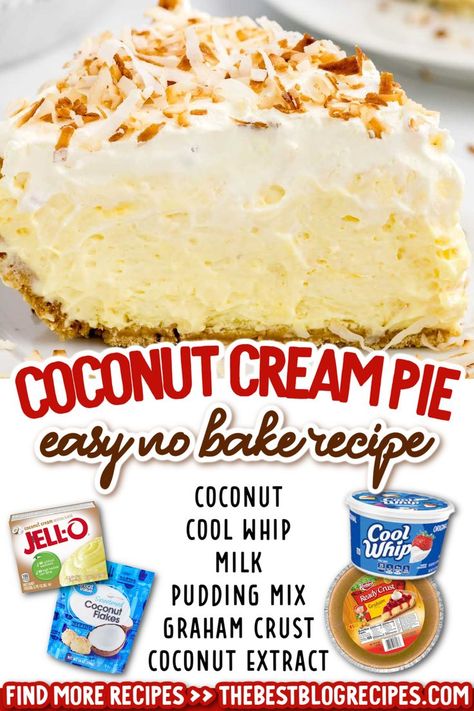 No Bake Coconut Cream Pie No Bake Coconut Cream Pie, Coconut Creme Pie, Coconut Cream Pie Easy, Best Coconut Cream Pie, Coconut Pie Recipe, Baking Nuts, Coconut Cream Pie Recipes, Coconut Pudding, Coconut Desserts