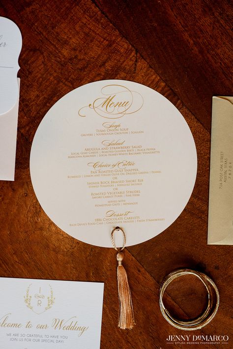 Wedding menu with tassel by The Inviting Pear | Photo credit: Jenny DeMarco Photography Roasted Vegetable Strudel, Vegetable Strudel, Short Rib Stew, Pear Photo, Roasted Golden Beets, White Balsamic Vinaigrette, Golden Beets, Devils Food Cake, Braised Short Ribs