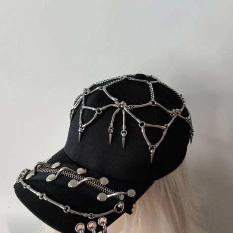 Rock Black Studded Cap with Zipper,Chain Cap,Gothic Baseball Cap,Edgy Streetwear,Trucker Cap,Punk Hat Alt Mens Fashion, Punk Hat, Edgy Streetwear, Trucker Cap, Heavy Metal, Baseball Cap, Fashion Inspo, Street Wear, Baseball