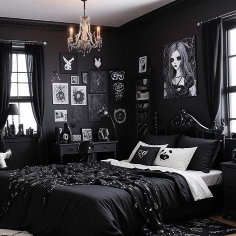 Goth Girl Bedroom Decor 🖤🕷️🗝️🐦‍⬛ #gothgirl #gothbedroom #gothroom #gothaestetic #gothdecor #gothhome Goth Room Aesthetic, Edgy Rooms, Goth Bedroom Ideas, Gothic Victorian House, Room Decor Goth, Chica Dark, Goth Bedroom, Dark Home Decor, Dark Home