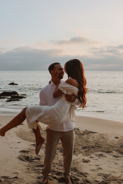 Couple Beach Pictures Engagement, Boho Beach Couple Photoshoot, Men Beach Engagement Outfit, Elopement Photoshoot Beach, Timeless Beach Photos, Cabo Couple Photoshoot, Fancy Beach Engagement Photos, Cancun Picture Ideas Couples, Wedding Photography Poses Beach