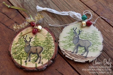 Make your own DIY Christmas ornaments. These wood slice ornaments are stamped and embellished using 2020 Stampin’ Up! products and my video tutorial gives you all the instructions and supply links. They are easy to make and a great DIY Christmas craft to make with friends, or to gift. I can’t wait to hang them on my tree too! Made by Claire Daly, Stampin’ Up! Demonstrator Melbourne Australia. #diyornaments #diychristmas #diychristmascrafts Stampin Up Christmas Ornaments, Christmas Wood Slice Ornaments, Hello Craft, Wood Slice Ornaments, Small Thank You Gift, Ornaments Homemade, Christmas Crafts To Make, Wood Slice Ornament, Paper Ornaments