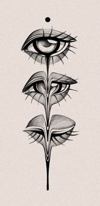 Eye Drawing Tattoo Design, Eyes Melting Tattoo, Surrealistic Tattoo Design, Chest Sternum Tattoo Female, Eye Plant Tattoo, Light Shading Tattoo, 3 Eyes Tattoo, Eye Back Tattoo, Semi Realism Tattoo