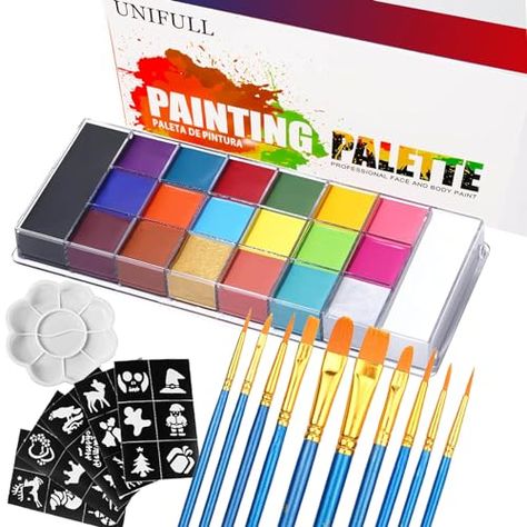 AOLIKOKO 20 Colors Face & Body Paint Palette Kit，Halloween Makeup Kit, face painting kit professional，with 10 Brushes+30 pcs Stickers，Ideal for Halloween Cosplay Party SFX Arty Stage Makeup(20-Colors) Check more at https://uk.productsoffer.in/aolikoko-20-colors-face-body-paint-palette-kit%ef%bc%8challoween-makeup-kit-face-painting-kit-professional%ef%bc%8cwith-10-brushes30-pcs-stickers%ef%bc%8cideal-for-halloween-cosplay-party-sfx-arty/ Face Paint Palette, Face Paint Set, Halloween Makeup Kits, Girly Christmas Gifts, Face Paint Kit, Girly Christmas, Pallet Painting, Paint Brands, Stage Makeup