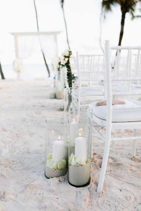 candle lit ceremony aisle decor Beach Wedding Looks, Beach Wedding Aisle, Fall Beach Wedding, Beach Wedding Candles, Ceremony Aisle Decor, Wedding Colors Fall, Wedding Decor Beach, Aisle Candles, Candle Lit Ceremony