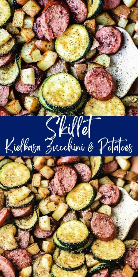 Sausage Potato Zucchini Skillet, Skillet Sausage And Zucchini, Kielbasa And Zucchini Sheet Pan, Kielbasa Recipes High Protein, Smoked Sausage Zucchini And Squash, Potatoes Zucchini Recipes, Cheap Healthy Quick Meals, Kielbasa And Zucchini Recipes, Kielbasa Zucchini Recipes