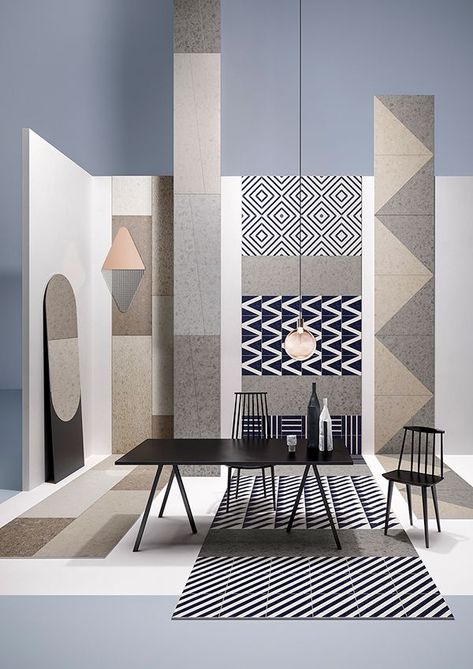 Wow! Love this mix of geometric patterns. Pattern Interior Design, Pattern Interior, Maximalist Interior, Tile Showroom, Regal Design, Wall Shelves Design, Showroom Design, Design Room, Design Del Prodotto