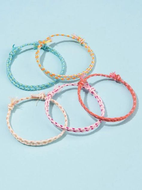 5pcs Random Color Block Bracelet | SHEIN USA Shein Bracelet, Bracelet String, Colour Blocking, Cotton String, String Bracelet, Random Color, Little Gifts, Friendship Bracelets, Color Block