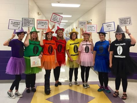 Literary Character Day, The Day the Crayons Quit, Group literary costumes Bookweek Costumes For Teachers, Book Character Parade, Literary Costumes, Storybook Character Costumes, The Day The Crayons Quit, Day The Crayons Quit, Book Characters Dress Up, Book Parade, School Halloween Costumes