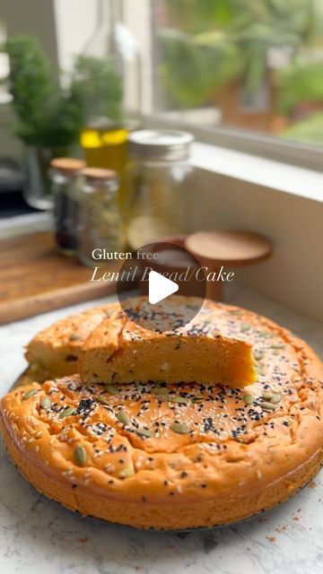 Maysa The Kitchen on Instagram: "Red Lentil Bread or Cake (whatever you prefer:) * 2 cups red lentils * 1 cup yogurt * 2 eggs * 1/2 cup olive oil * 1 teaspoon baking powder * 1 cup white/feta/cheddar cheese * 1/2 cup dill and parsley * Salt, pepper, cumin * Toppings: Black seeds , sesame seeds, and pumpkin seeds. Soak the red lentils in cold water overnight. Drain and blend with eggs, yogurt, spices, and baking powder. Add cheese and herbs, mix well. Bake at 355°F / 180°C for 35 minutes in the oven. #lentilbread #lentilcake #glutenfreebread #glutenfreerecipes #healtybread #nonflourbaking #vegetarianrecipes #guildfreebread #glutenfreecake #saltycake #breakfastideas #goodrecipes #foodreels" Red Lentil Bread, Lentil Cakes, Lentil Bread, Lentil Cake, Gluten Free Flatbread, Egg Cake, Red Lentils, Cottage Cheese Recipes, Salty Cake