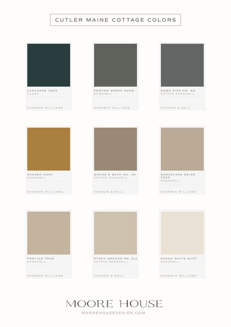 Our Cutler Maine Paint Colors — Moore House Home Office Cream Walls, Vintage Cottage Color Palette, Muted Paint Colors, Bloxburg Colors, Mushroom Paint Color, Vintage Paint Colors, Colonial Colors, Colonial Cottage, Awesome Furniture