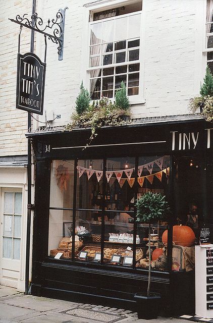 Tiny Tim's in October / Canterbury by Millie Clinton: www.mcphotography.org.uk, via Flickr Outside Store Front Ideas, Lush Shop, Yellow Dresser, Display Visual Merchandising, Canterbury England, Store Front Windows, London Streets, Vintage Bakery, Canterbury Kent