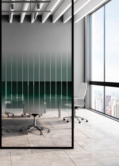 New Looks for Glass Walls - Metropolis Office Glass Film Design, Glass Film Design Office Patterns, Glass Sticker Design Office, Office Glass Wall Design, Office Glass Design, Lantai Vinil, Glass Sticker Design, Glass Film Design, Glass Wall Office