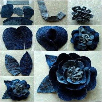 Rose flower from old Jeans Återvinna Jeans, Artisanats Denim, Jean Diy, Projek Menjahit, Denim Crafts Diy, Diy Jeans, Blue Jeans Crafts, Denim Jewelry, Denim Flowers