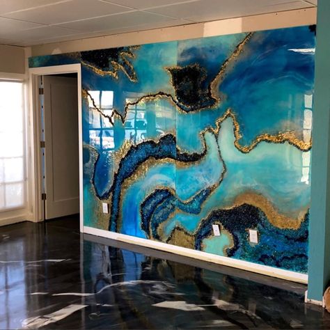 Resin Art Countertop, Epoxy Wall Decor, Epoxy Decor, Epoxy Wall Art, Singer Table, Epoxy Floor Designs, Epoxy Resin Wall, Resin Paintings, Epoxy Wall