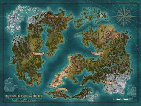 Nameless World Commission Map | Inkarnate - Create Fantasy Maps Online Rpg World Map, Fantasy City Map, Fantasy Map Making, Rpg World, Dnd World Map, World Map Design, Map Making, Fantasy World Map, Dungeons And Dragons Classes