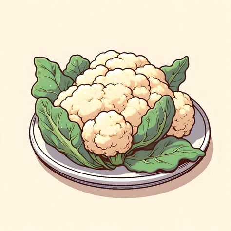 Baked Coliflower, Cauliflower Illustration, Cauliflower Drawing, Cookbook Drawings, Drawing Perspective, Food Stickers, Game Food, Food Drawing, Dreamy Art