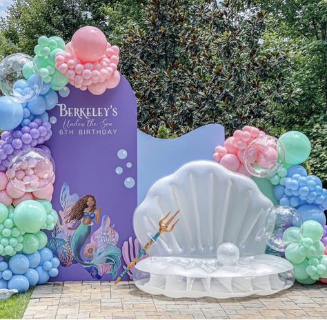 Mermaid Birthday Backdrop Ideas, Mermaid Balloon Decor, Mermaid Balloon Backdrop, Little Mermaid Backdrop, Mermaid Birthday Backdrop, Mermaid Party Backdrop, Pastel Balloon Garland, Mermaid Backdrop, Ariel Birthday Party