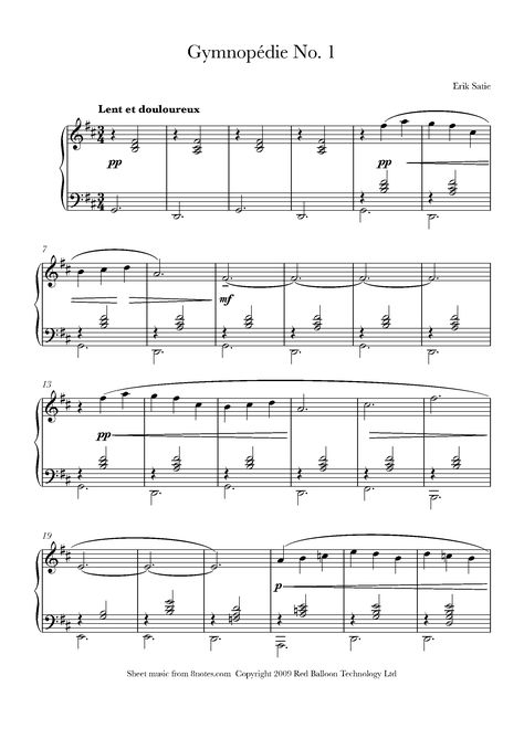 Satie - ﻿Gymnopédie No.1 Sheet music for Piano - 8notes.com Gymnopedie No.1 Sheet Music, Gymnopedie No.1 Piano, Gymnopedie No.1, Free Sheet Music For Piano, Sheet Music For Piano, Keyboard Piano, Easy Piano, Piano Sheet, Free Sheet Music