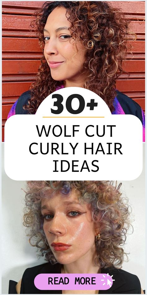 Explore your bold side with stunning wolf cut hairstyle ideas designed specifically for curly hair. Elevate your look and exude confidence with tousled layers, shaggy bangs, and a touch of wildness that perfectly reflects your unique spirit. Unleash the power of individuality through these daring curls that are sure to make a statement wherever you go. Let your locks roar with fearless style! Wolf Haircut Woman Curly Hair, Wolf Curly Haircut, Wolf Cut Long Curly Hair, Wolf Cut Curly Hair, Shaggy Bangs, Cut Curly Hair, Tousled Layers, Bangs And Glasses, Curly Hair Ideas